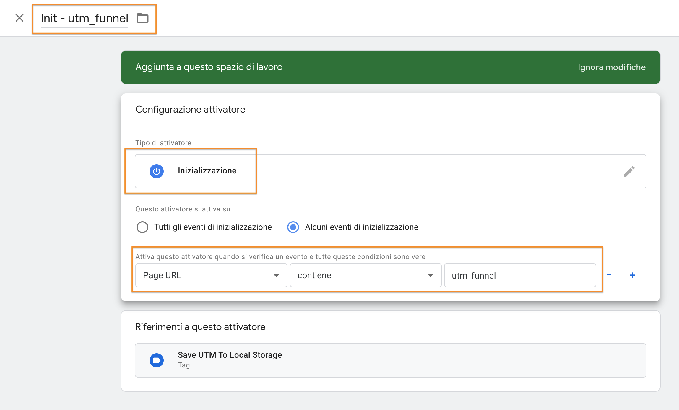 Creare l'attivatore su Google Tag Manager