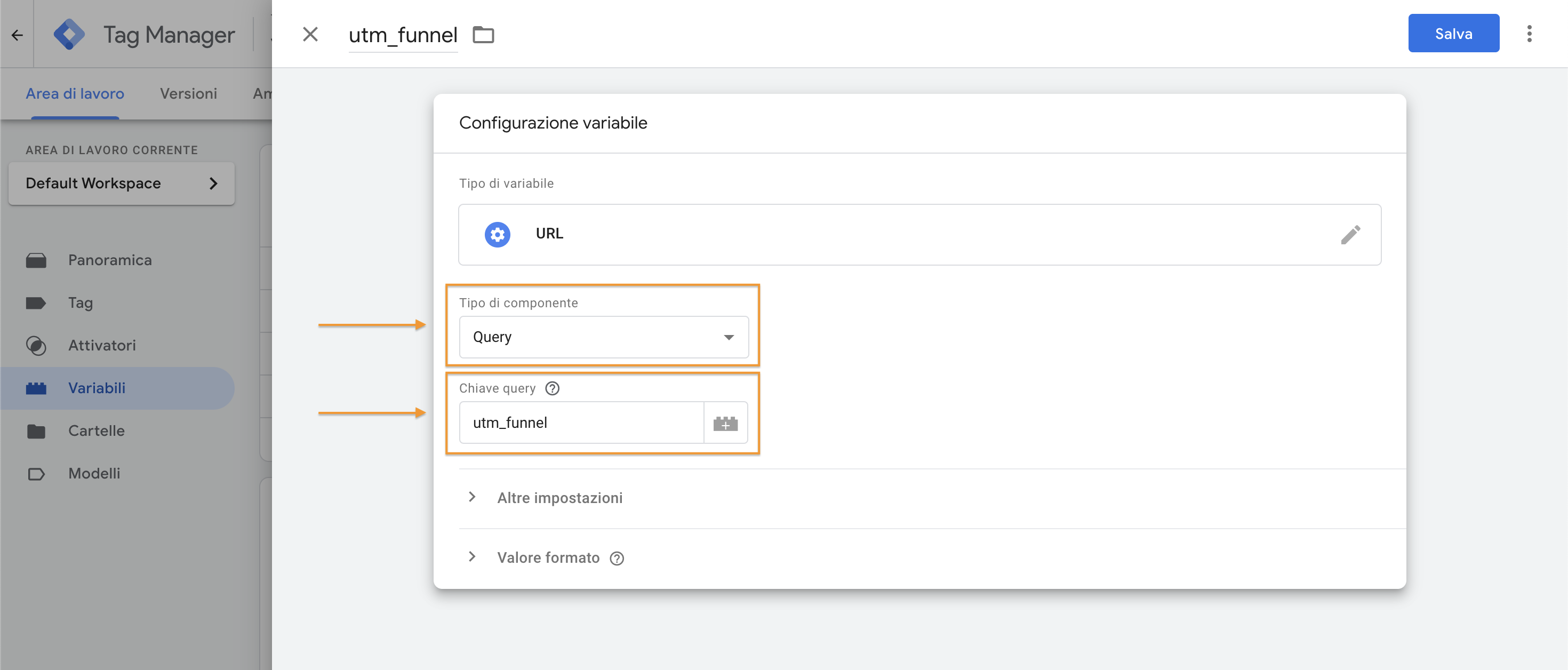 Impostare la variabile su Google Tag Manager