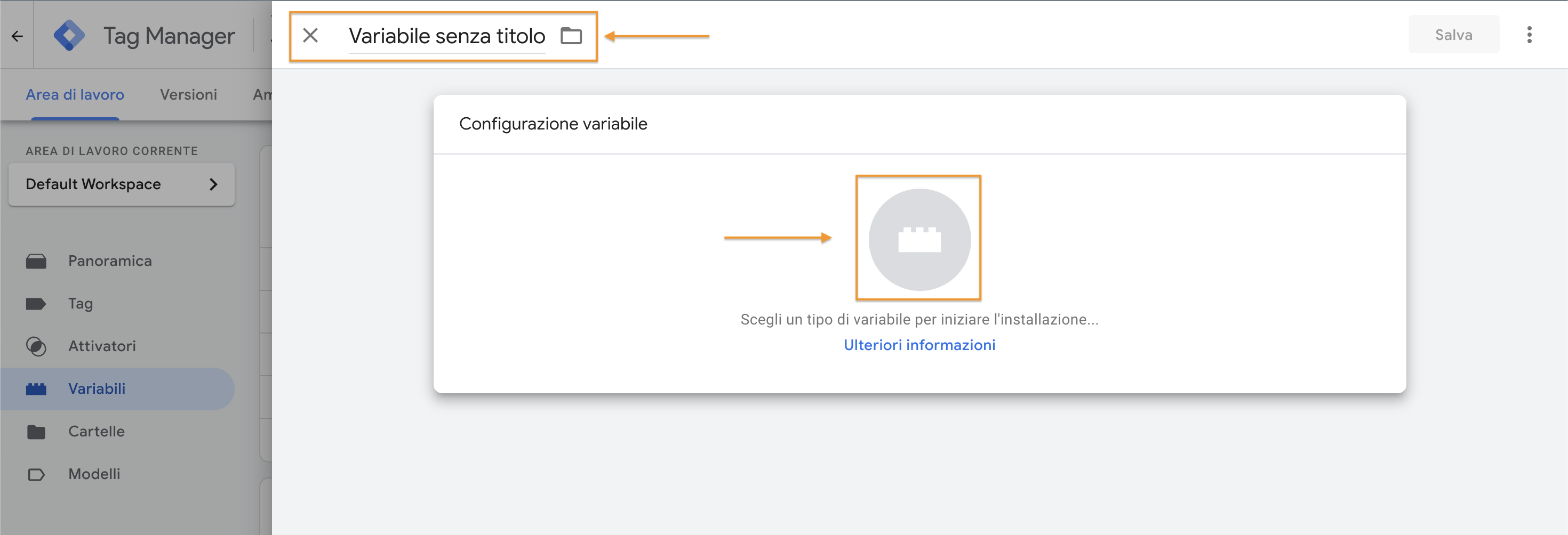 Configurazione variabile su Google Tag Manager