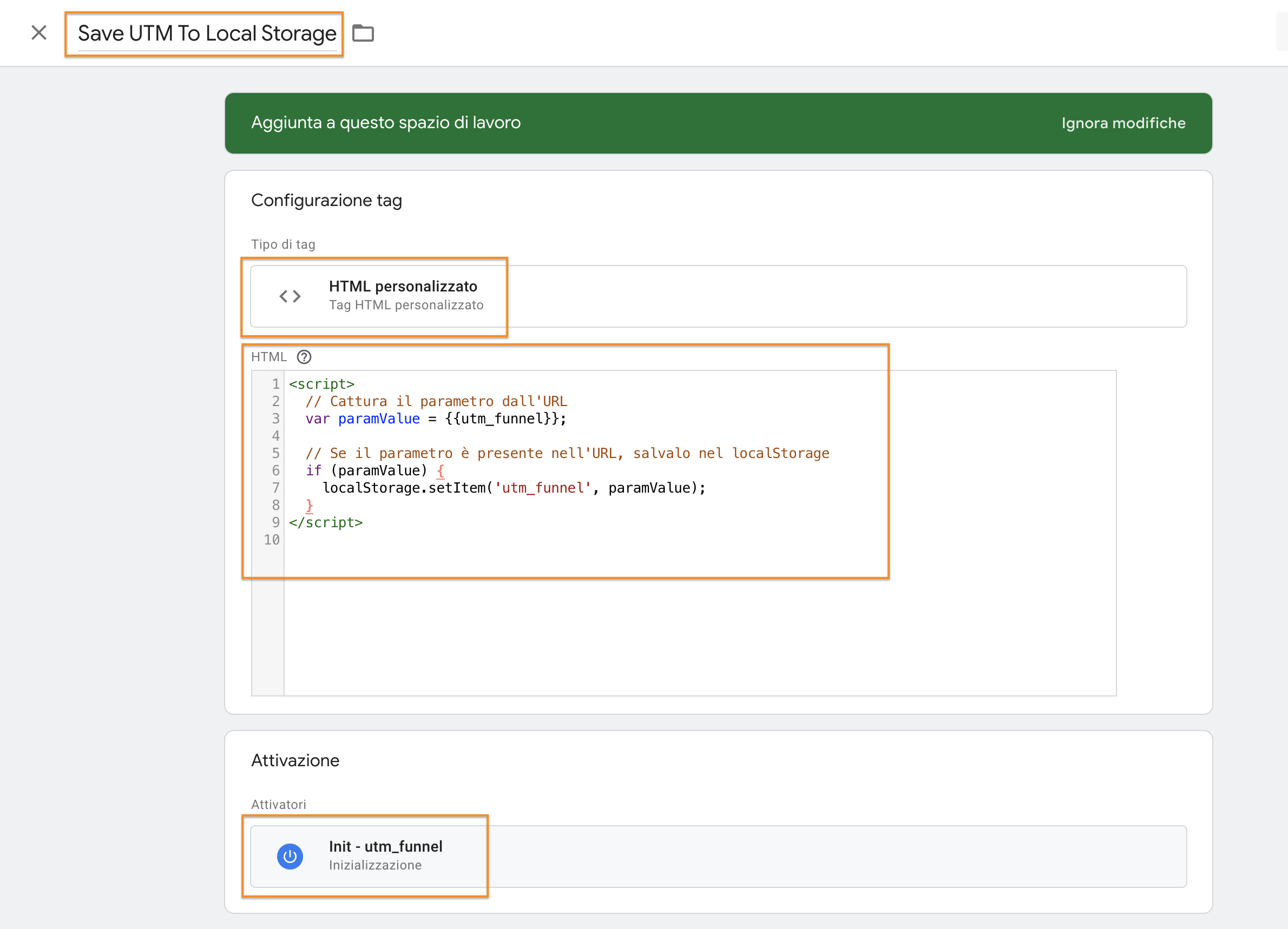 Salvare l'UTM su Local Storage con Google Tag Manager